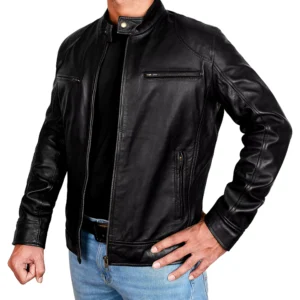 Mens Real Black Biker Jacket