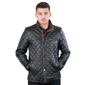 Mens Retro Padded Black Leather Jacket