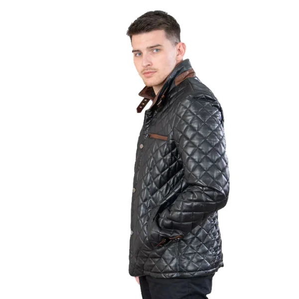 Mens Retro Padded Black Leather Jacket