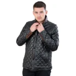 Mens Retro Padded Black Leather Jacket