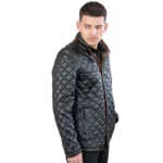 Mens Retro Padded Black Leather Jacket