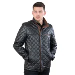 Mens Retro Padded Black Leather Jacket