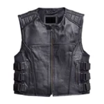 Mens Swat Black Leather Vest