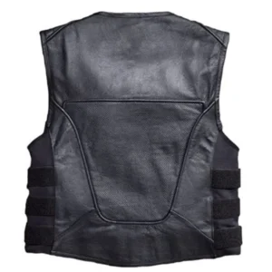 Mens Swat Black Leather Vest Back