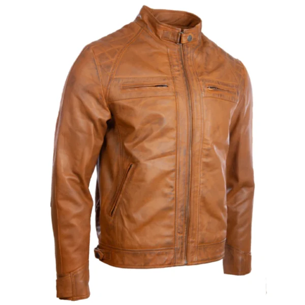 Mens Tan Biker Leather Jacket