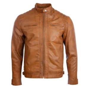 Mens Tan Biker Leather Jacket