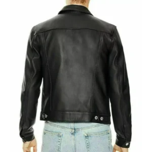 Mens Trucker Black Leather Jacket