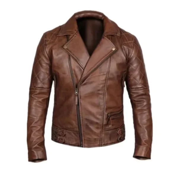 Men’s Vintage Quilted Brown Biker Jacket