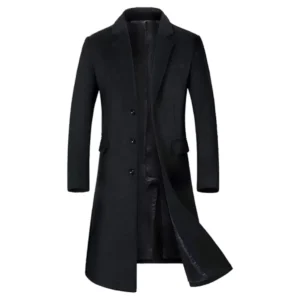 Mens Winter Black Trench Coat