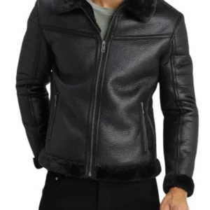 Padded Rugged Shearling Leather Jacket