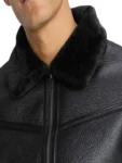 Men's Black Lightly Padded Shearling Leather Jacket