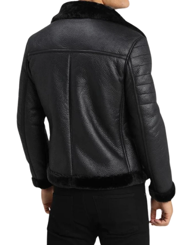 Men's Black Lightly Padded Shearling Leather Jacket