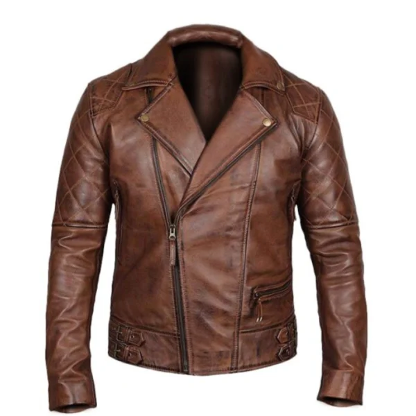 Men’s Vintage Quilted Brown Biker Jacket