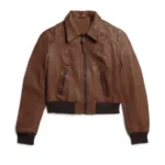 Women Leather Short Bomber Jacket