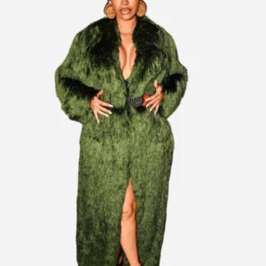 Cardi B Paris Fashion Week 2024 Green Fur Coat