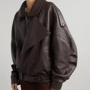 Hailey Bieber Brown Leather Jacket