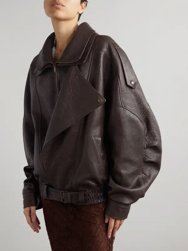 Hailey Bieber Brown Leather Jacket