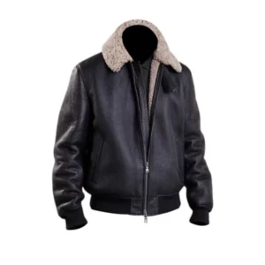 Mens Aviator Bomber Black Leather Jacket