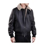 Mens Aviator Bomber Black Leather Jacket