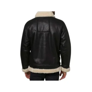 Mens Aviator Shearling Black Leather Jacket Back