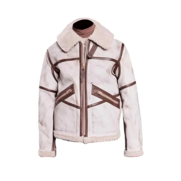 Mens Aviator Waxed White Leather Jacket