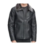 Men's Black Leather Fur Jacket