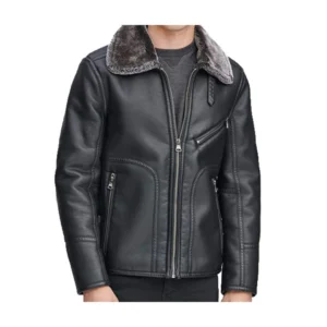 Men's Black Leather Fur Jacket