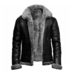 Mens Black Shearling Fur Aviator Jacket