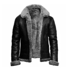 Mens Black Shearling Fur Aviator Jacket