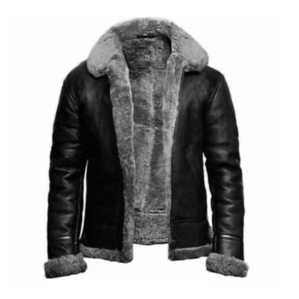 Mens Black Shearling Fur Aviator Jacket