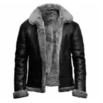 Mens Black Shearling Fur Aviator Jacket