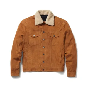 Men's Cognac Sherpa Lined Suede Jacket