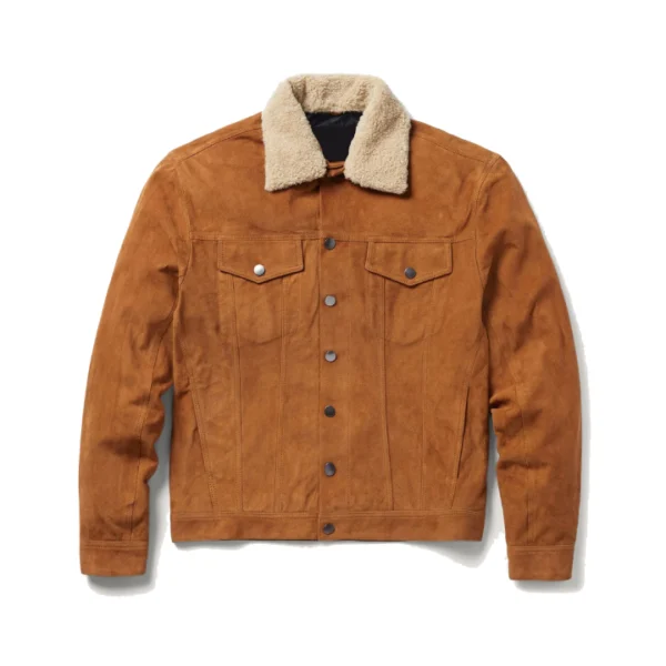 Men's Cognac Sherpa Lined Suede Jacket