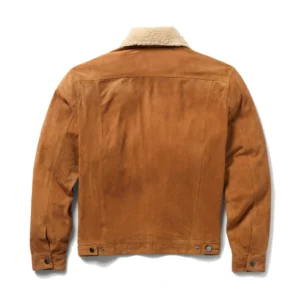 Men's Cognac Sherpa Lined Suede Jacket Back