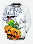 Men’s Funny Halloween Pumpkin Print Bomber Jacket