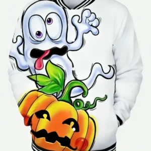 Men’s Funny Halloween Pumpkin Print Bomber Jacket