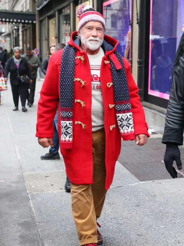 Arnold Schwarzenegger Santa Red Coat